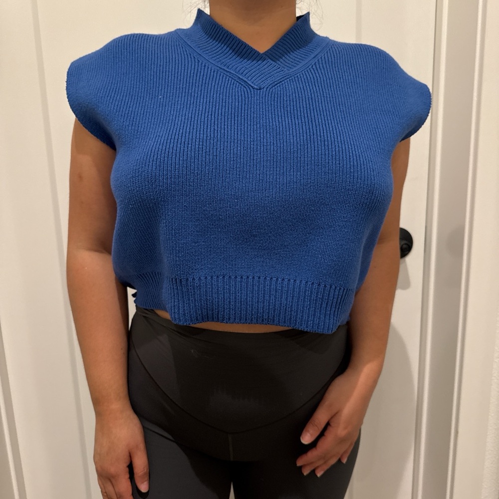 Blue Knit Sleeveless Top